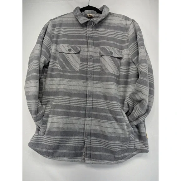 Voyager Gray Stripe Fleece Shacket Shirt Jacket Men's Snap Front Pockets Large - Picture 1 of 10